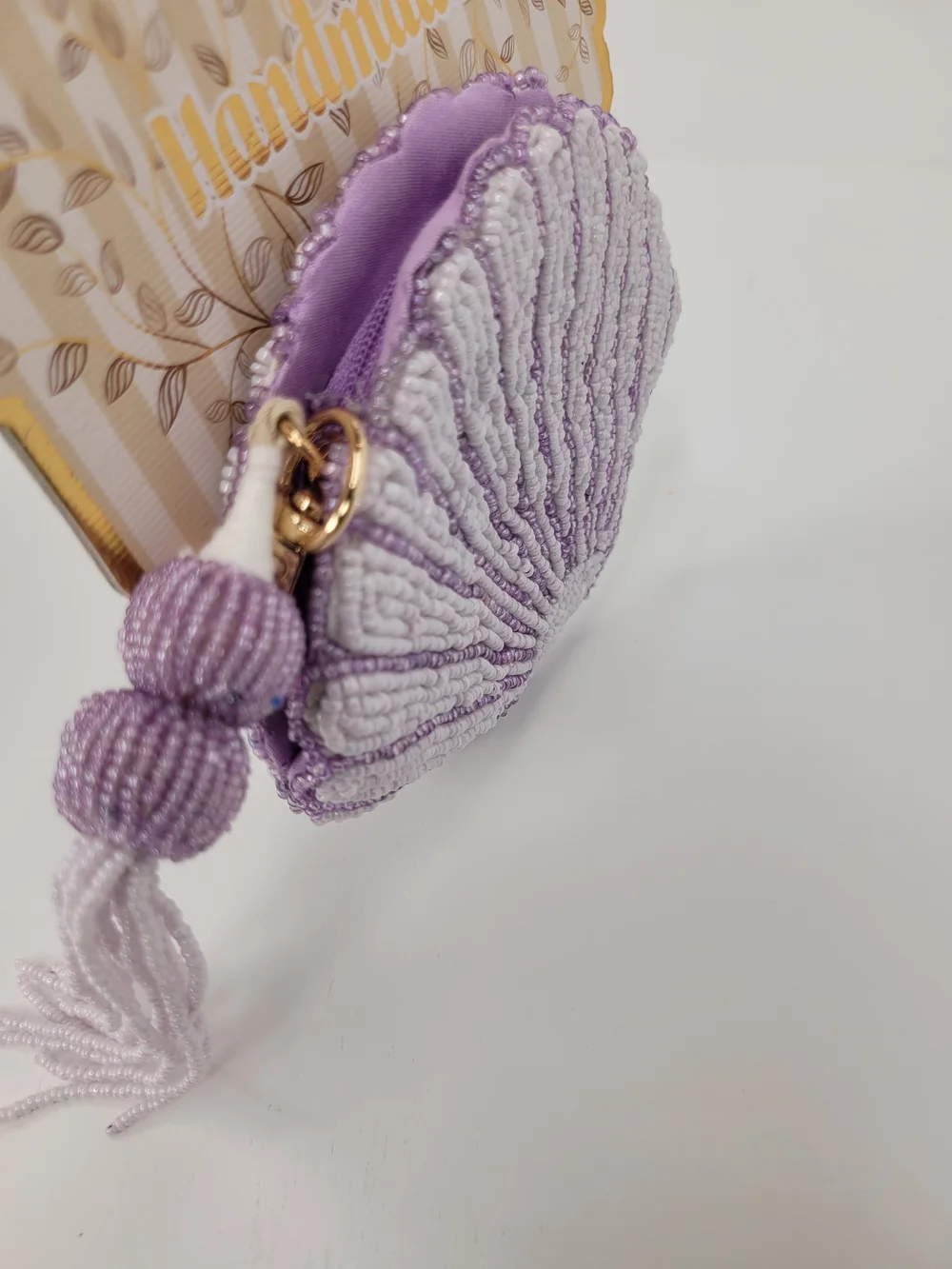 👉✨️ Made In India Handmade Lavender Beaded Shell Coin Purse